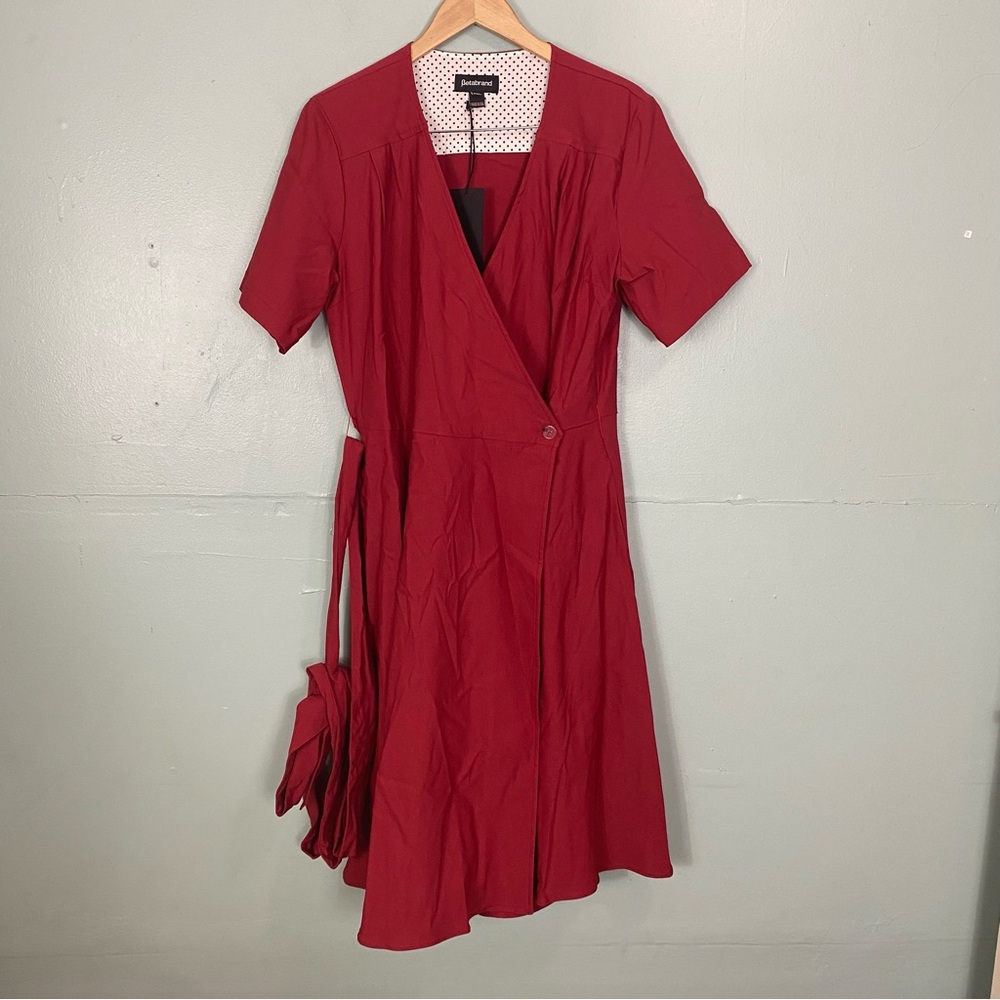 Betabrand Carol Jean Wrap Dress Red‎ Midi Size 2X - Picture 2 of 9